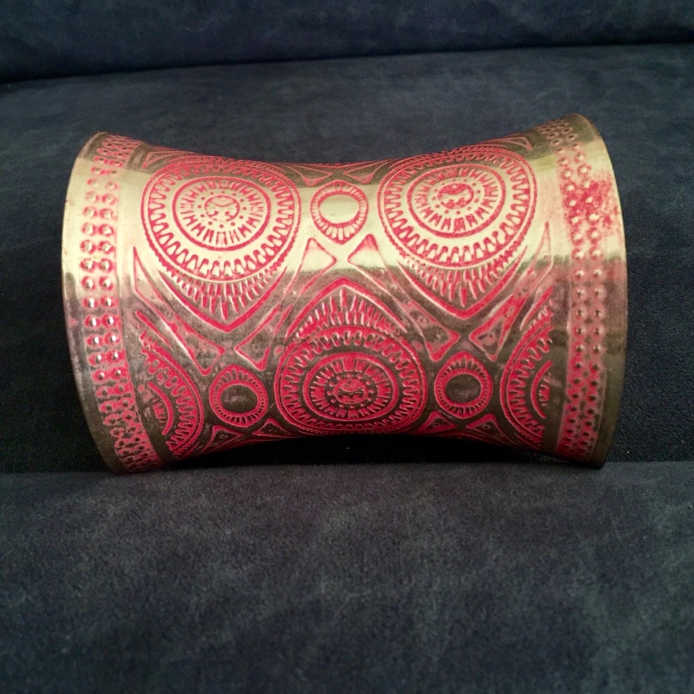 Orange and gold Aztec cuff bracelet